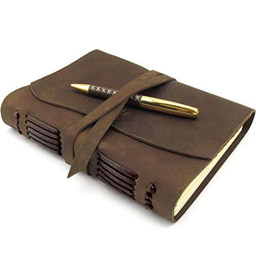 Diario De Cuero, Diario De Viaje, A5 Cuaderno De Escritura Hecho a Mano Vintage Para Hombres Mujeres y Viajeros Antiguo y Suave Cuero Rústico 20x15cm Regalo Perfecto Para Escribir Poesía, Bolígrafo