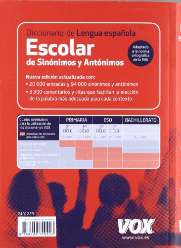 Diccionario Escolar de Sinónimos y Antónimos (VOX - Lengua Española - Diccionarios Escolares)