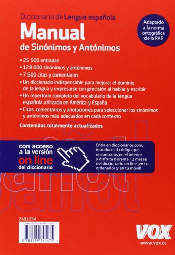 Diccionario Manual de Sinónimos y Antónimos de la Lengua Española (Vox - Lengua Española - Diccionarios Generales)