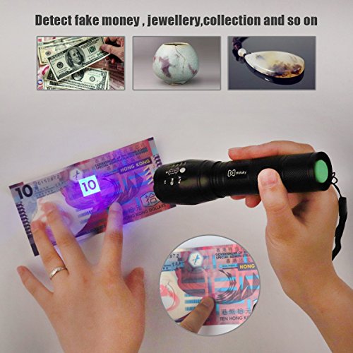 Didisky Linterna Ultravioleta Led, Brillo Alto 3 Modos UV Luz Lámpara, Detectar manchas de orina de mascotas,Buscador de Chinches,Perro/Gato Quitamanchas, Luz negra 395nm (Baterías no incluidas)