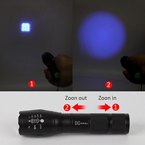 Didisky Linterna Ultravioleta Led, Brillo Alto 3 Modos UV Luz Lámpara, Detectar manchas de orina de mascotas,Buscador de Chinches,Perro/Gato Quitamanchas, Luz negra 395nm (Baterías no incluidas)