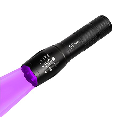Didisky Linterna Ultravioleta Led, Brillo Alto 3 Modos UV Luz Lámpara, Detectar manchas de orina de mascotas,Buscador de Chinches,Perro/Gato Quitamanchas, Luz negra 395nm (Baterías no incluidas)