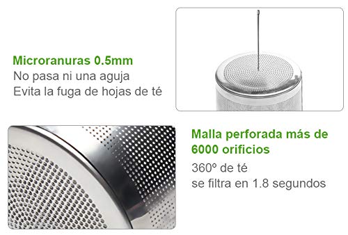 Dido´s Pack de 2 Infusores de Té en Acero Inoxidable Colador Filtro con Tapa y Asa para Tazas de Té Café Té a Granel Hojas Sueltas, con Bandejas de Goteo y Cuchara