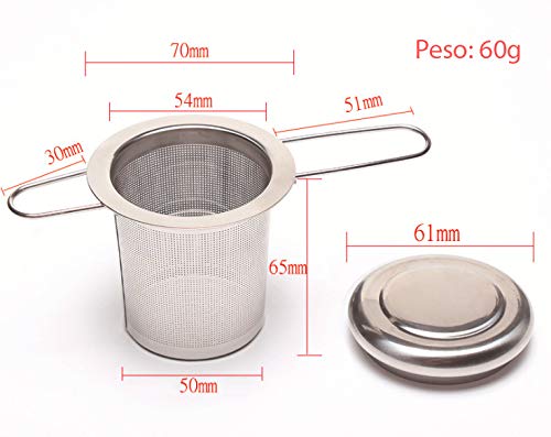 Dido´s Pack de 2 Infusores de Té en Acero Inoxidable Colador Filtro con Tapa y Asa para Tazas de Té Café Té a Granel Hojas Sueltas, con Bandejas de Goteo y Cuchara