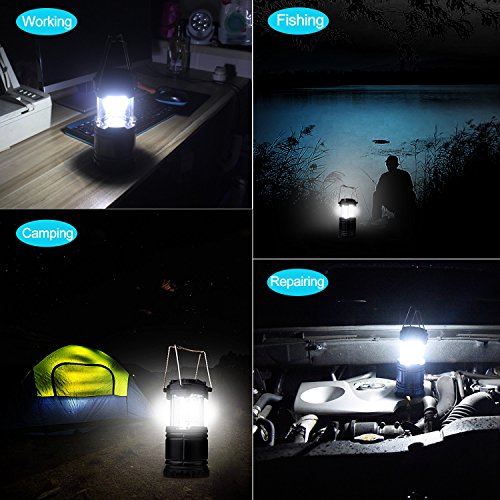 Dieailles -Lote de 2 lámparas Plegables LED, Impermeable, de Dos Piezas, superbrillante, Ideal para campin, Senderismo, Pesca, etc, Color Negro