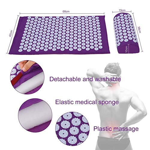 Diealles Shine Pranamat Eco Set, Esterilla Acupresión Kit de Masaje con Cojín y Esterilla de Masaje para Alivia dolores de Espalda y Cuello, Violado