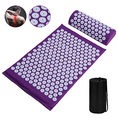 Diealles Shine Pranamat Eco Set, Esterilla Acupresión Kit de Masaje con Cojín y Esterilla de Masaje para Alivia dolores de Espalda y Cuello, Violado