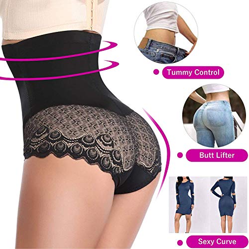 DIFANLIYA - Bragas de control de barriga de cintura alta sin costuras para mujer Negro Negro ( L