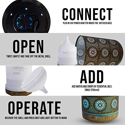 Difusor Aceites Esenciales Humidificadores Aromas |Aida| 250ml Humificador en Metal Ambientador Electrico Aromaterapia Ultrasónico hecho a mano