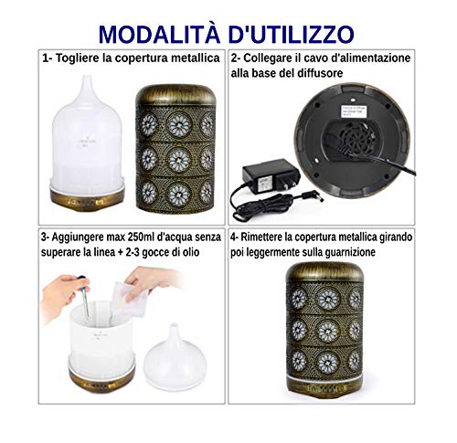 Difusor Aceites Esenciales Humidificadores Aromas |Aida| 250ml Humificador en Metal Ambientador Electrico Aromaterapia Ultrasónico hecho a mano
