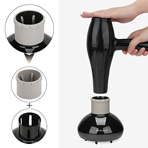 Difusor de secador de pelo, accesorio para difusor de cabello Segbeauty Secador de pelo Difusor con soplador Herramienta de peinado profesional para el cabello fino ondulado natural rizado - Negro