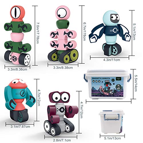 DigHealth 35 Piezas Bloques Magneticos, Juguetes Robot Magnéticos con Caja de Almacenamiento, Juguetes Bloques de Construcción Educativos para Niños Niñas de 2 3 4 5 6 7 8 Años