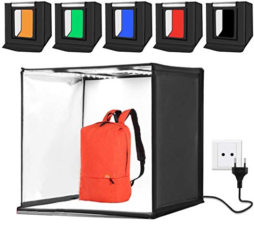 Digital HD - Set fotográfico Softbox luz 60 cm 60 W 2 x 1690 lm LED luz blanca Photo Studio + 6 fondos Kit portátil