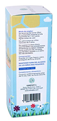 DIMEFAR - Propoldim Kids - Defensas Naturales Niños - Própolis + Equinácea+ Tomillo + Vitamina C + Miel + Sirope Agave, Sabor a Fresa, 150ml | Jarabe Defensas Niños Natural