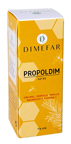 DIMEFAR - Propoldim Spray - Defensas + Protección Garganta - Própolis + Tomillo + Malvavisco + Vitamina C + Miel, 30ml | Spray Dolor Picor Garganta