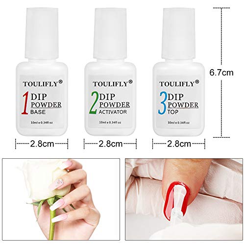 Dip Powder Nail Kit,Dip Powder Nails Kit,Dipping Powder Nails Kit,Nail Dipping Powder Kit,con Base,Activador,Tapa,sin Necesidad de Lámpara UV/LED(3 Unidades)