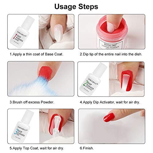 Dip Powder Nail Kit,Dip Powder Nails Kit,Dipping Powder Nails Kit,Nail Dipping Powder Kit,con Base,Activador,Tapa,sin Necesidad de Lámpara UV/LED(3 Unidades)