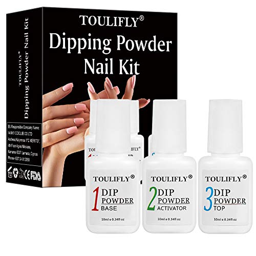 Dip Powder Nail Kit,Dip Powder Nails Kit,Dipping Powder Nails Kit,Nail Dipping Powder Kit,con Base,Activador,Tapa,sin Necesidad de Lámpara UV/LED(3 Unidades)