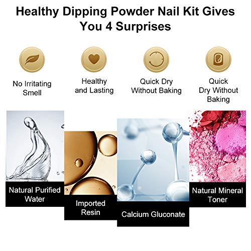 Dip Powder Nail Kit,Dip Powder Nails Kit,Dipping Powder Nails Kit,Nail Dipping Powder Kit,con Base,Activador,Tapa,sin Necesidad de Lámpara UV/LED(3 Unidades)