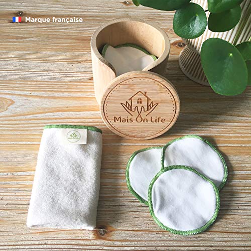 Discos desmaquillantes lavables 100 % algodón, estuche de 16 discos reutilizables con bolsa de lavado de algodón para lavadora, caja y toalla facial de bambú | Suave, ecológico y duradero |