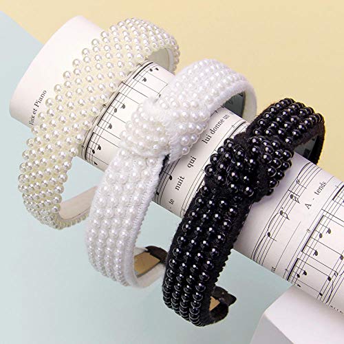 Diseño de la Perla Hairband de Las Mujeres Blancas Acolchado Corona Venda de Las Muchachas de la Cruz Headwear del Tocado de Pelo de la Boda Accesorios-Amarillento (Color : Black)