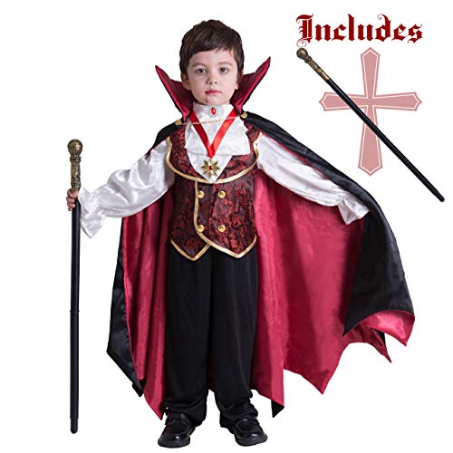 Disfraz de vampiro gótico de lujo para niños, fiesta de Halloween, disfraces, juego de rol y cosplay, Rojo, Large