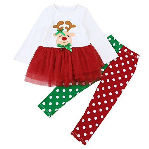 Disfraz Navidad Bebe Niña 1-6 años Reno Princesa Tutu Vestido Tops + Pantalones con Lunar Ropa Navidad Conjunto / 2PC