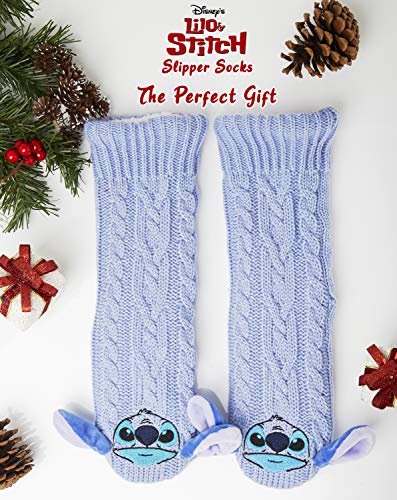 Disney Calcetines Antideslizantes Invierno Mujer Con Personajes Stitch Mickey Minnie, Zapatillas de Punto Forro Polar Para Estar Por Casa, Regalos Para Mujeres Chicas (Stitch)