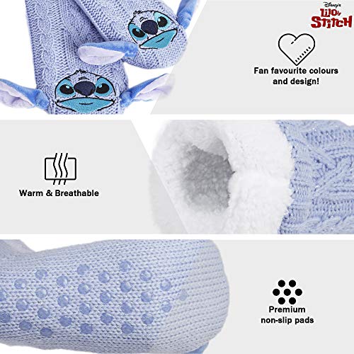 Disney Calcetines Antideslizantes Invierno Mujer Con Personajes Stitch Mickey Minnie, Zapatillas de Punto Forro Polar Para Estar Por Casa, Regalos Para Mujeres Chicas (Stitch)