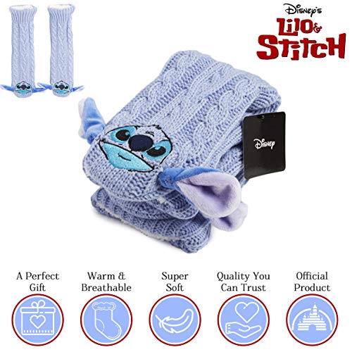 Disney Calcetines Antideslizantes Invierno Mujer Con Personajes Stitch Mickey Minnie, Zapatillas de Punto Forro Polar Para Estar Por Casa, Regalos Para Mujeres Chicas (Stitch)
