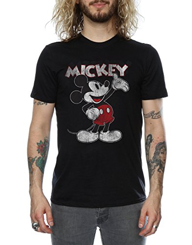 Disney hombre Mickey Mouse Presents Camiseta Medium Negro