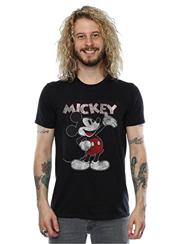 Disney hombre Mickey Mouse Presents Camiseta Medium Negro