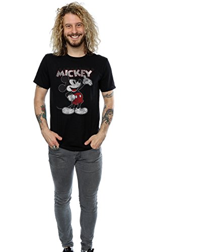 Disney hombre Mickey Mouse Presents Camiseta Medium Negro