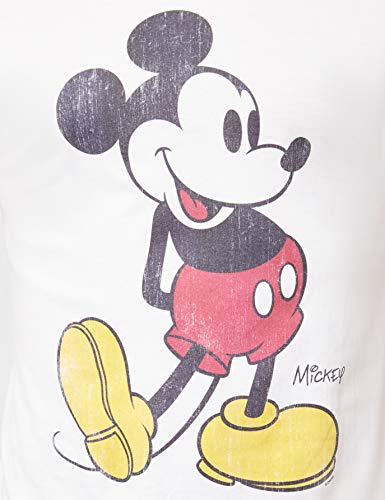 Disney Mickey Mouse Classic Kick Camiseta, Blanco, M para Hombre
