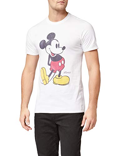 Disney Mickey Mouse Classic Kick Camiseta, Blanco, M para Hombre