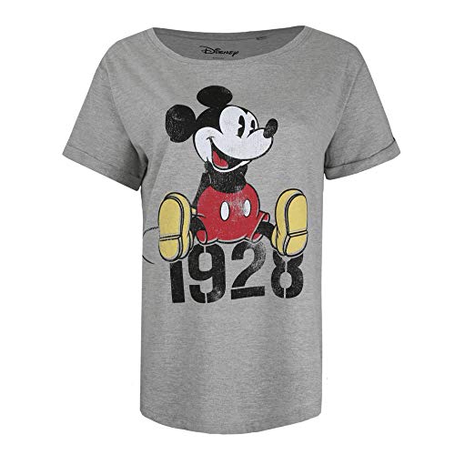 Disney Mickey Year Camiseta, Gris Deportivo, Pequeña para Mujer