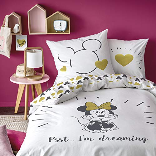 Disney Minnie Mouse Juego de ropa de cama · Ropa de cama infantil · 1 funda de almohada de 80 x 80 + 1 funda nórdica de 135 x 200 cm – 100% algodón