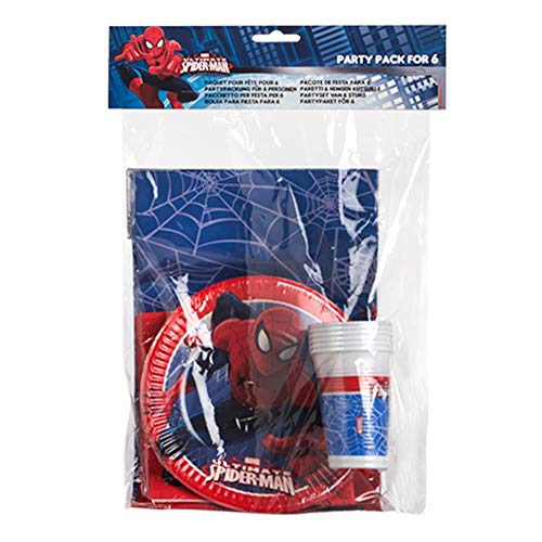 Disney - Pack de fiesta reciclable Spiderman - mantel + platos + vasos + servilletas (ColorBaby 87601)