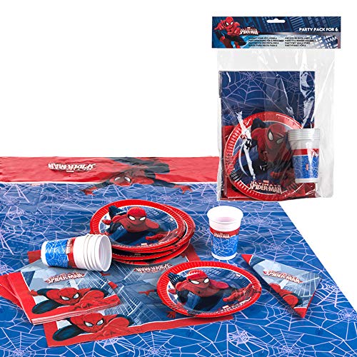Disney - Pack de fiesta reciclable Spiderman - mantel + platos + vasos + servilletas (ColorBaby 87601)