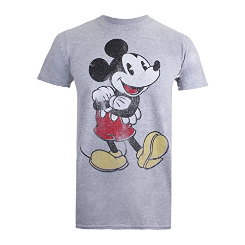 Disney Vintage Mickey Camiseta, Gris, M para Hombre