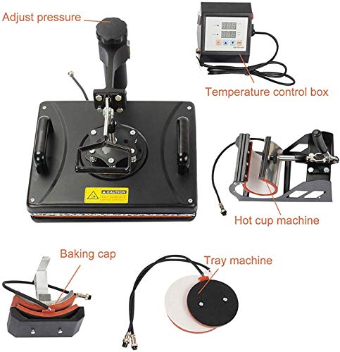 Display4top 5 en 1 Prensa de Calor Maquina de Prensa de Calor Sombrero/placa/gorra/camiseta multifunción bricolaje prensa de calor,29 x 38cm,Rotación de 360°