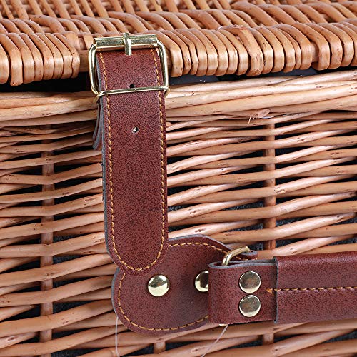 Display4top Cesta de Picnic de Mimbre Tradicional para 4 Personas Deluxe Cesto de Mimbre - Juego Premium con Platos, Copas de Vino, Cubiertos y servilletas (Azul)