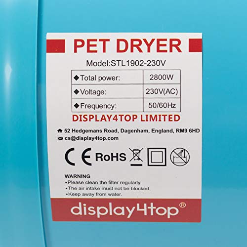 Display4top Pantalla Profesional 2800 W Low Noise Perros Cuidado secador Calor Ajustable y Velocidad (azul)