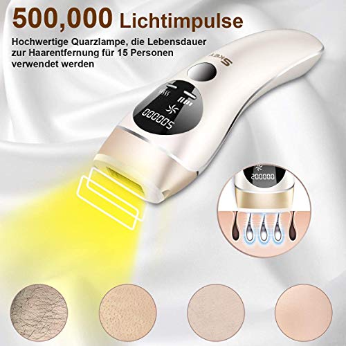 Dispositivo de depilación SKEY IPL, IPL con 2 afeitados, cabezal de limpieza extraíble, 5 niveles y 2 modos, para depilación permanente sin dolor, adecuado para áreas más sensibles, 999,999