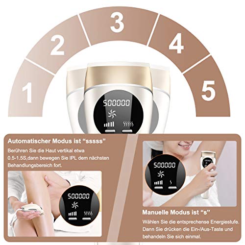 Dispositivo de depilación SKEY IPL, IPL con 2 afeitados, cabezal de limpieza extraíble, 5 niveles y 2 modos, para depilación permanente sin dolor, adecuado para áreas más sensibles, 999,999