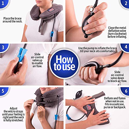 Dispositivo Inflable de Tracción Para El Cuello y Collar Ortopédico, Diseñado en EEUU, Lo Mejor para Soporte de Cuello y Alivio Instantáneo del Dolor de Cuello Crónico Quiropráctico