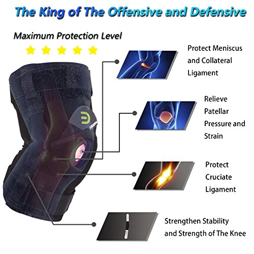 DISUPPO Rodillera Deportiva, Profesional Rodillera con Bisagras, Sujeción Ajustable de Velcro Apto para Deportistas Lesionados Esguinces, Artritis, Desgarros del Menisco, Lesiones Ligamentosas