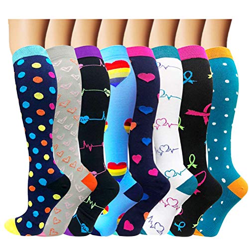 Diu Life Calcetines de compresión Mujeres y Hombres: los Mejores Productos médicos, para Correr, enfermería, circulación y recuperación, Senderismo 20-25 mmHgS-M B5-multicolor-8 pairs