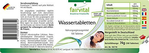 Diurético natural - VEGANO - Dosis elevada - Comprimidos para eliminar excesos de líquidos - 100 Comprimidos - Calidad Alemana