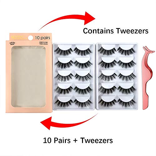 DIVAWOO Pestañas Postizas, 10 Pares de Gruesa Pestañas Largas, Natural 3D Reutilizable de Las Pestañas Extensión de Pestañas ,Fiesta Mujere, Chica, Niña